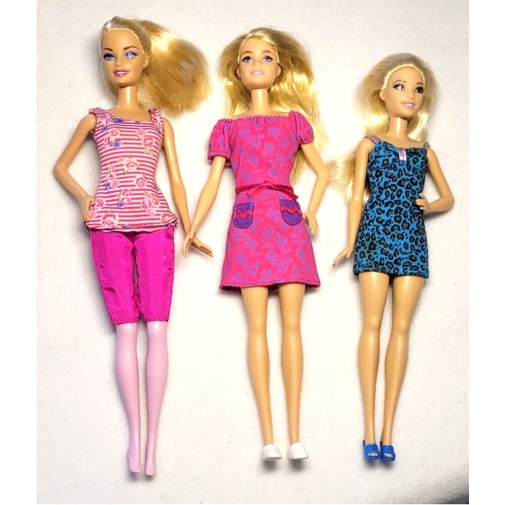 Lot 3 Barbie Dolls 1999-2015 Redressed Blonde Hair Blue Brown Eyes Outfits Shoes